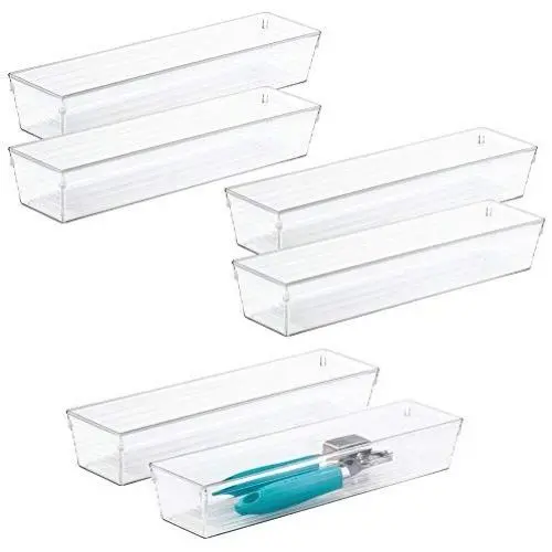 mDesign Kunststoff Küchenschubladentrennvorrichtung – Aufbewahrungsbehälter für Gabeln, Löffel, Schneidwerkzeuge – BPA-frei, lebensmittelecht, 30,5 cm (6er-Pack) – Klar