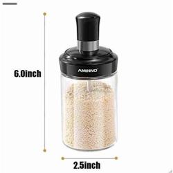 CSPFAIRY Food Grade Glass with Spoon Kitchen Spice Jars Seal Multifunction Solid Solution Seasoning Ketchup Bottle