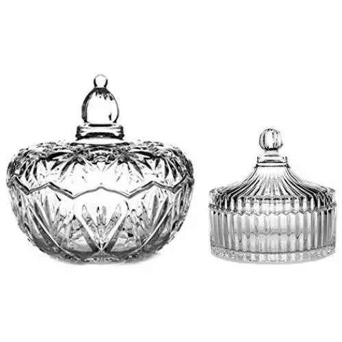 Pot Jar Vintage Cristal avec Couvercle Rayé, Boîte à Sucre, Récipient de Rangement, Boîte à Biscuits, Bocal à Cookies, Taille Reine + Yurt Trumpet Pot Jar Vintage Cristal avec Couvercle Rayé, Boîte à Sucre, Récipient de Rangement, Boîte à Biscuits, Bocal à Cookies, Taille Reine + Yurt Trumpet