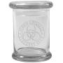 Clear 8 oz Glass Herb Stash Jar and Lid with Zombie Outbreak Logo from Smoke Promos