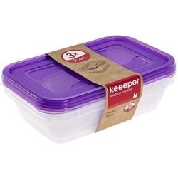 keeeper &quotFredo Fresh Rectangle Food Box, Purple, 2.4 Litre, 3-Piece