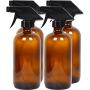 Youngever 4 Pack Empty Amber Glass Spray Bottles, 16 Ounce Refillable Container for Essential Oils, Cleaning Products, or Aromatherapy, Trigger Sprayer with Mist and Stream Settings