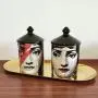 ANH19 jar Candle Holder- Classic Fornasetti Candle Holder with blacklid Ceramic Storage Bin Art Candlestick Holder Retro Handmade Storage Jars Home Decor