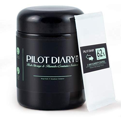 Pilot Diary UV Glass Stash Jar Airtight Smell Proof Ultraviolet Herb Storage Container 250ml (Half Oz) with 8g 62% Humidity Control Pack - Best Solution for Herb Storage