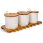 June Sky Ceramic Food Storage Containers with Bamboo Lid- Modern Design Porcelain Jar- Perfect Canister for Sugar Bowl Serving Tea, Coffee, Spice- Condiment Pot 8 oz, white