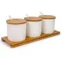 Keramik Lebensmittelbehälter von June Sky mit Bambusdeckel – Moderner Porzellanbehälter – Perfekt für Zucker, Tee, Kaffee, Gewürze, Essig, Condiments – 8 oz, weiß