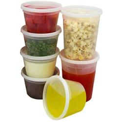 Food Storage Containers with Lids, Round Plastic Deli Cups, US Made, 16 and 32 oz, Cup Pint Quart Size, Leak Proof, Airtight, Microwave & Dishwasher Safe, Stackable, Reusable, White [40 Pack]