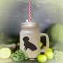 Black Alpine Dachsbracke Silhouette Frosted Glass Mason Jar With Straw