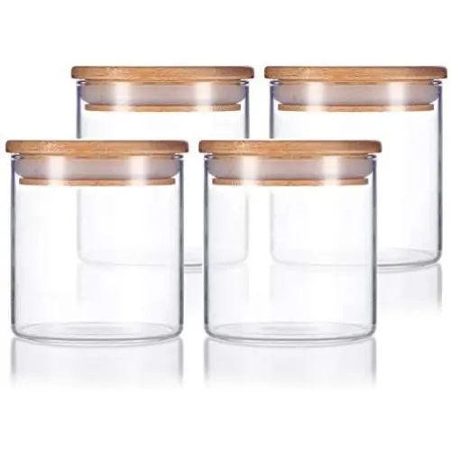 8 oz Premium Borosilikat Glasbehälter mit Bambus Silikon verschlossener Deckel (4er Set)