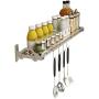 Wall Mount Spice Rack Storage Organizer, Kitchen Seasoning Hanging Rack for Pantry Herb Jar Bottle Cans Holder Shelf with 4 Hooks, Bathroom Shelf with 4 hooks, Durable-SUS 304 Stainless (23.6)