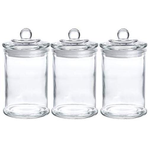 23 Ounce Glass Apothecary Jars D3.5&quotXH7" Bathroom Storage Organizer Canisters Set of 3