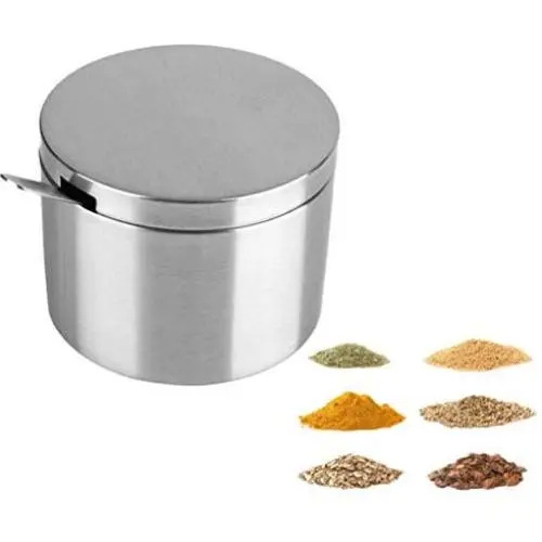 Seasoning Jar Portable Columniform Stainless Steel Sugar Bowl with Lid and Spoon for Kitchen Spices Storage Sugar Container Condiment Bowls Seasoning Jar Portable Columniform Stainless Steel Sugar Bowl with Lid and Spoon for Kitchen Spices Storage Sugar Container Condiment Bowls