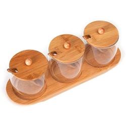 LQQGXLCondiment bottle, jar condiment storage box Spice jar glass cruet food storage container sugar and salt set with lid spice jar