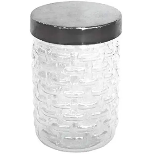 Princeware Plastic Food Storage Jar/Canister, Clear Base with Chrome Effect Lid, 500ml