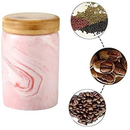 LEGOU Tee- und Kaffeekannen, Lebensmittelbehälter, luftdichter Behälter, mit Bambusdeckel aus Keramik, ideal zum Servieren von Tee, Kaffee, Gewürzen und mehr, für Zuhause und Küche, Rosa, 400ml