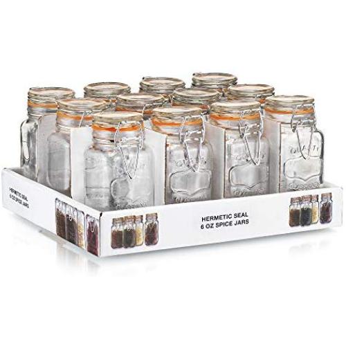 Elegant Home Quality Airtight Glass Spice Jar Hermetic Seal Bail & Trigger/Jar with Lidx2022; Use As Spice Canisterx2022; / Set of 12 (Clear)