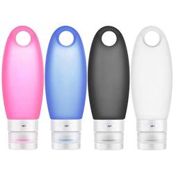 HoShip Silicone Travel Bottle, Leak proo,Squeezable and Refillable Travel Containers for Shampoo, Conditioner, Lotion, Toiletries(3.3 oz,Set of 4)