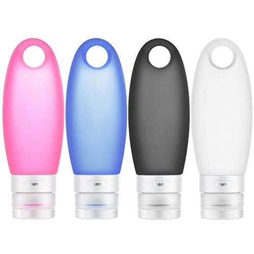 HoShip Silicone Travel Bottle, Leak proo,Squeezable and Refillable Travel Containers for Shampoo, Conditioner, Lotion, Toiletries(3.3 oz,Set of 4)