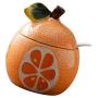 Fruit Shaped Ceramic Sugar Bowl Salt Pot Pepper Storage Jar Seasoning Pot Container Condiment Spice Box Holder with Lid and Spoon (Orange Pomelo)