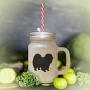 Royal Blue Chow Chow Silhouette Frosted Glass Mason Jar With Straw