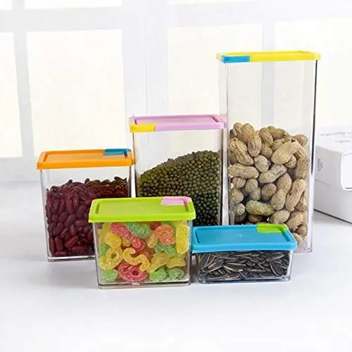 Zucker Salz Behälter - 5er Set Transparente Aufbewahrung Glasbehälter, Zuckerlöffel, Potes De Cozinha – Box Salz Jar Cr2025 Bag Jar Gold Sugar Cartoon Kleine Plastik Glas Behälter