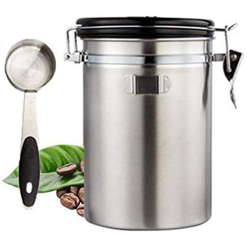 Umiwe Airtight Coffee Canisters, 1.8 Litre Large Stainless Steel Coffee Container with Date Tracker, Scoop and CO2 Valve, Food Vacuum Storage Jar Can for Beans, Grounds, Tea, Flour, Cereal, Sugar