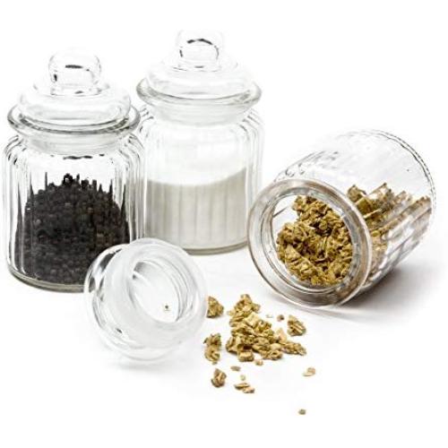 Ripple Food Storage Small Glass Jar Canister with Airtight Lid - 9.75 Ounce, 5.5" H, Set of 3