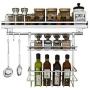Wall Mount Spice Rack Storage Organizer, Kitchen Seasoning Hanging Rack for Pantry Herb Jar Bottle Cans Holder Kitchen Shelf Storage with 3 hooks, Durable - SUS304 Stainless Steel by Colture