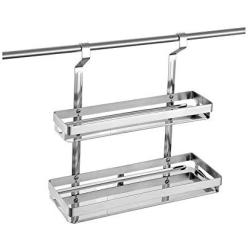 Marie Wall Mounted 2-Tier Kitchen Spice Rack Organizer with 600mm Hanging Rod Kitchen Seasoning Jar Storage Shelf