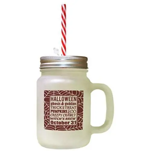 Maroon Halloween Ghosts & Goblins Trick 10 Treat Pumpkins Boo Creepy Crawly WitchS Brew October 31 Frosted Glass Mason Jar With Straw Maroon Halloween Ghosts & Goblins Trick 10 Treat Pumpkins Boo Creepy Crawly WitchS Brew October 31 Frosted Glass Mason Jar With Straw