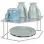 mDesign Rustic Decorative Metal Corner Shelf - 2 Tier Raised Storage Organizer for Kitchen Cabinet, Pantry, Shelf, Countertop - Holds Dishes, Baking Supplies, Canned Goods, Spices - 2 Pack - Silver