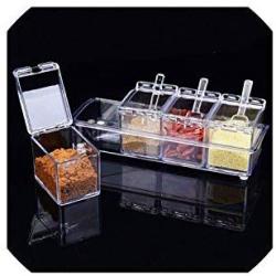 Spice Rack 4Pcs Clear Seasoning Rack Spice Pots Storage Container Condiment Jars Cruet With Cover And Spoon Kitchen Utensils,As Picture