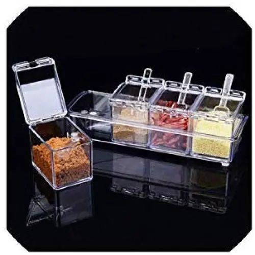Étagère à épices 4 pièces, pots de rangement pour condiments avec couvercle et cuillère, idéal pour la cuisine. Étagère à épices 4 pièces, pots de rangement pour condiments avec couvercle et cuillère, idéal pour la cuisine.