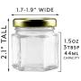 Mini Hexagon Glass Jars (1.5oz, 48-Pack); Tiny Hex Jars with Gold Lids for Spices, Gifts, Party Favors, DIY and More, 3-Tablespoon Capacity