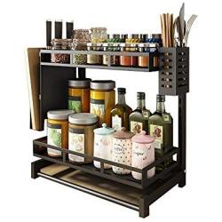 LYNNTLJ 2-Tier Kitchen Countertop Organizer Holder Rack,Multifunction Stainless Steel Spice Rack,for Spice Jar and Bottle Storage, Black / 40x23.5x42cm