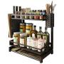 LYNNTLJ 2-Tier Kitchen Countertop Organizer Holder Rack,Multifunction Stainless Steel Spice Rack,for Spice Jar and Bottle Storage, Black / 40x23.5x42cm