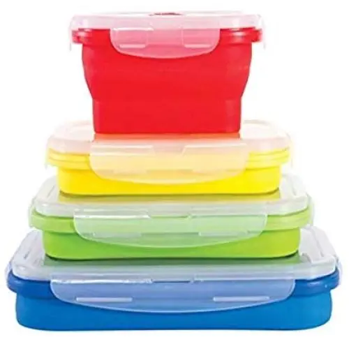 Yudesun Silikon Klappbare Lebensmittelbehälter – 4er Set mit Deckeln, Mikrowellengeeignet, Gefriersicher, Kunststoffbehälter für Obst, Picknick, Mittagessen, Mahlzeitenvorbereitung