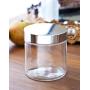 Large Clear Thick Glass Straight Sided Jar with Silver Metal Overshell Lid - 16 oz / 480 ml (4 Pack) + Labels