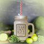 Light Blue Fear Thou Not For I Am With Thee Frosted Glass Mason Jar With Straw