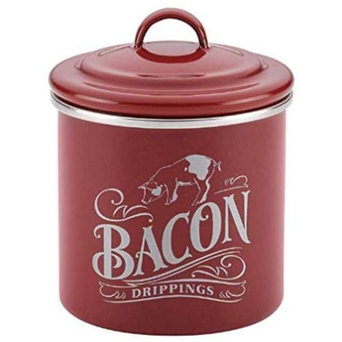 46948 Enamel on Steel Bacon Grease Can/Bacon Grease Container - 4 Inch, Red (Pack of 2)