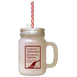 Maroon Pathway Righteousness Highway Happiness Frosted Glass Mason Jar With Straw