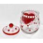 New 10" Red & Pink Hearts Love with Red Roses Glass Candy Jar Canister with Lid