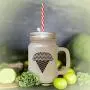 Soft Pink Multicolor Cone Ice Image Frosted Glass Mason Jar With Straw Soft Pink Multicolor Cone Ice Image Frosted Glass Mason Jar With Straw