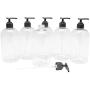 Baire Bottles - 16 oz Clear Plastic Refillable Bottles with Black Pumps - Organize Soap, Shampoo and Lotion with Clean, Clear Look - PET, Lightweight, BPA Free - 6 Pack, including 6 Floral Labels