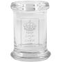Clear Glass Herb Stash Jar and Lid 2.75 oz with Keep Calm and Carry On Logo from Smoke Promos