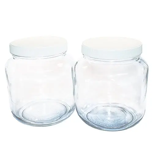 (2 Pack) 1/2 Gallon Clear Glass Jar with White Plastic Cap (2 Pack) 1/2 Gallon Clear Glass Jar with White Plastic Cap