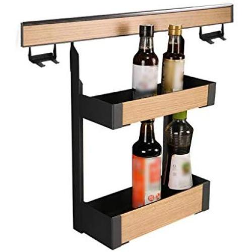 Shelf Organizer Kitchen Organization Spice Rack 2-tier Wall Mounted Basket Hanging Holder Steel Shelf Seasoning Display With Protection Railing Jars Storage For Pantry