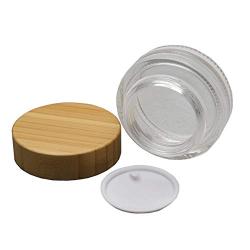 1Pcs 30ml/1oz Clear Glass Cosmetic Cream Jar Bottle Empty Refillable Round Glass Face Cream Pot Makeup Sample Packing Container With Bamboo Lids and Inner Liner For Travel DIY Sample Lotion Lip Balm