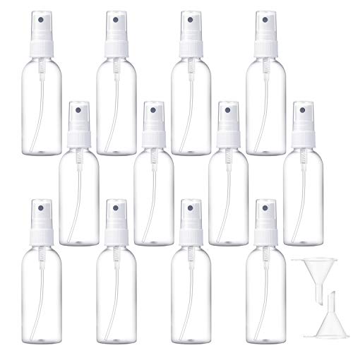 12PCS 80ml/2.7ounce Spray Bottles with 2 Funnels, Fine Mist Clear Spray Bottles Portable Refillable Mini Travel Bottles Liquid Containers for Make-Up Cosmetic Makeup