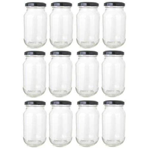 Nakpunar 48 pcs 8 oz Economy Glass Jars with Black Plastisol Lined Lids (48, 8 oz Cherry Style Paragon (Black))